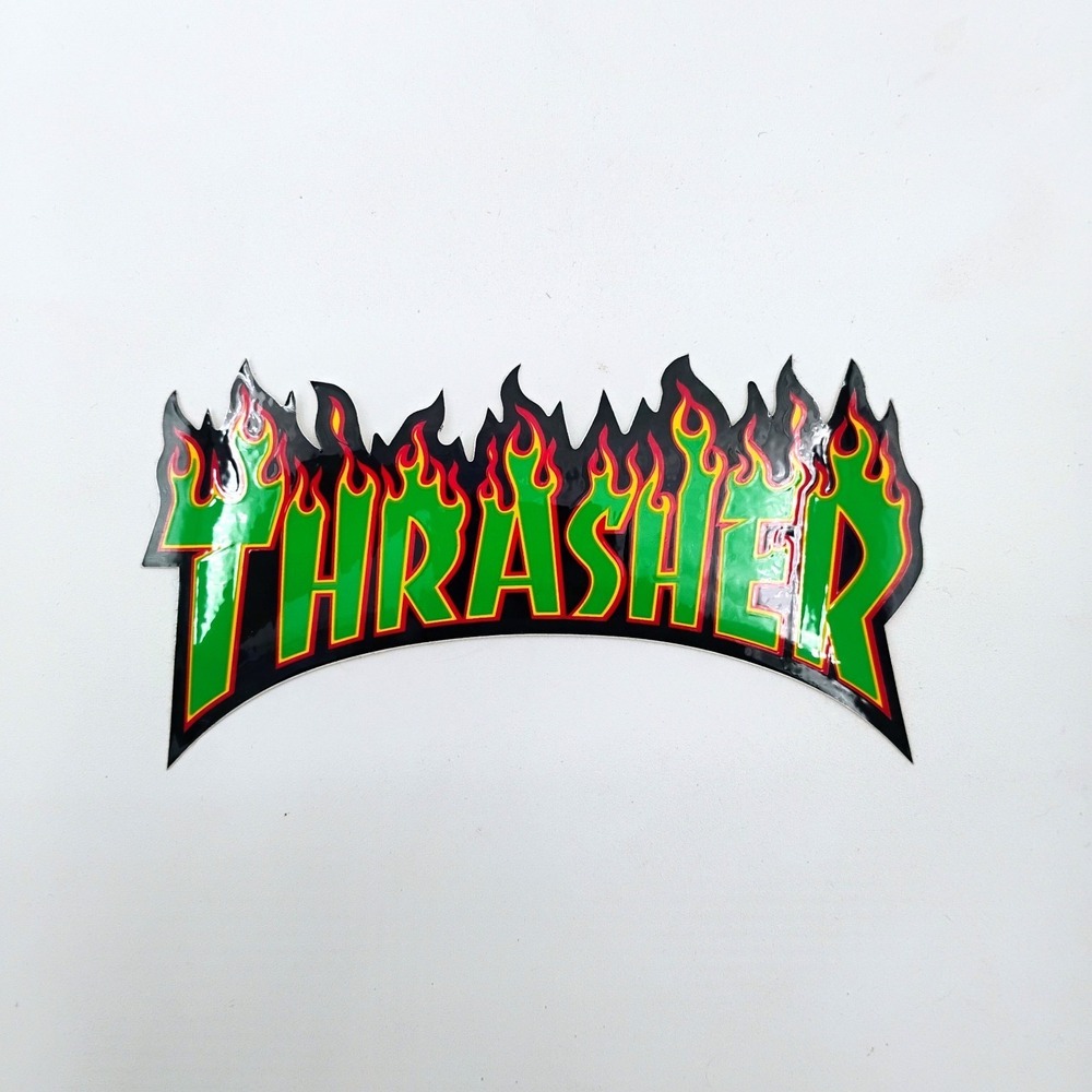Thrasher Magazine Flame Logo Sticker Green Red Yellow Skateboard Decal VTG 90's